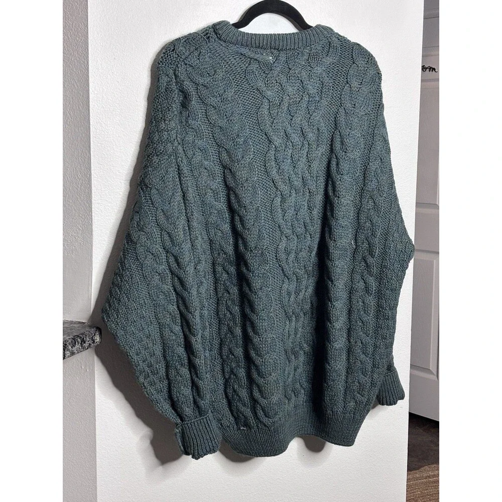 Aran Crafts Sweater Mens XXL Green Wool Cable Knit Crewneck Ireland Heavyweight